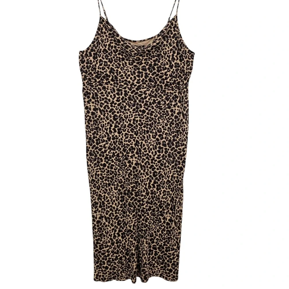 Anthropologie Womens 2X Elyse Leopard Print Bias Midi Slip Dress